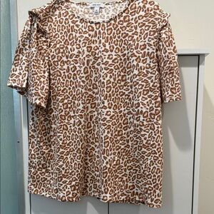 Nine West Brown and White Animal Print Short Sleeve Top